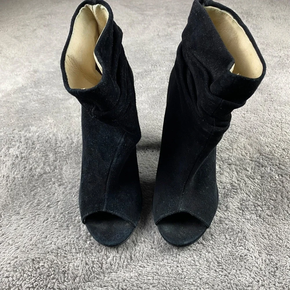 Chinese Laundry Suede Open Toe Mid-Calf Bootie Boots Womens 5.5‎ Black